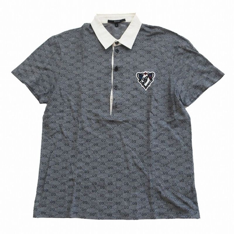 Gucci 199961 X3317 GG Pattern Polo Shirt Short Sleeves Logo Patch Gray Size L