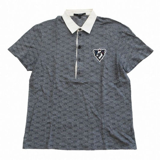 Gucci 199961 X3317 GG Pattern Polo Shirt Short Sleeves Logo Patch Gray Size L