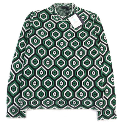 Prada 2022 Umb429 30% Cashmere Mockneck Jacquard Knit With Triangle Patch Green