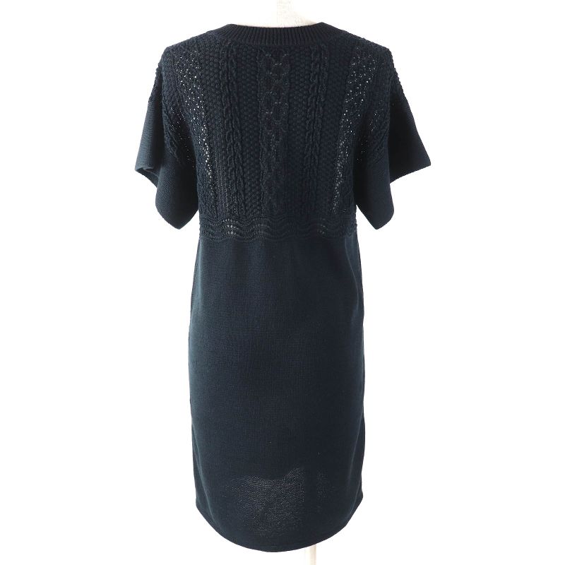 CHANEL P58547 100% Cotton Clear Coco Mark Button Openwork V-neck Knit Dress