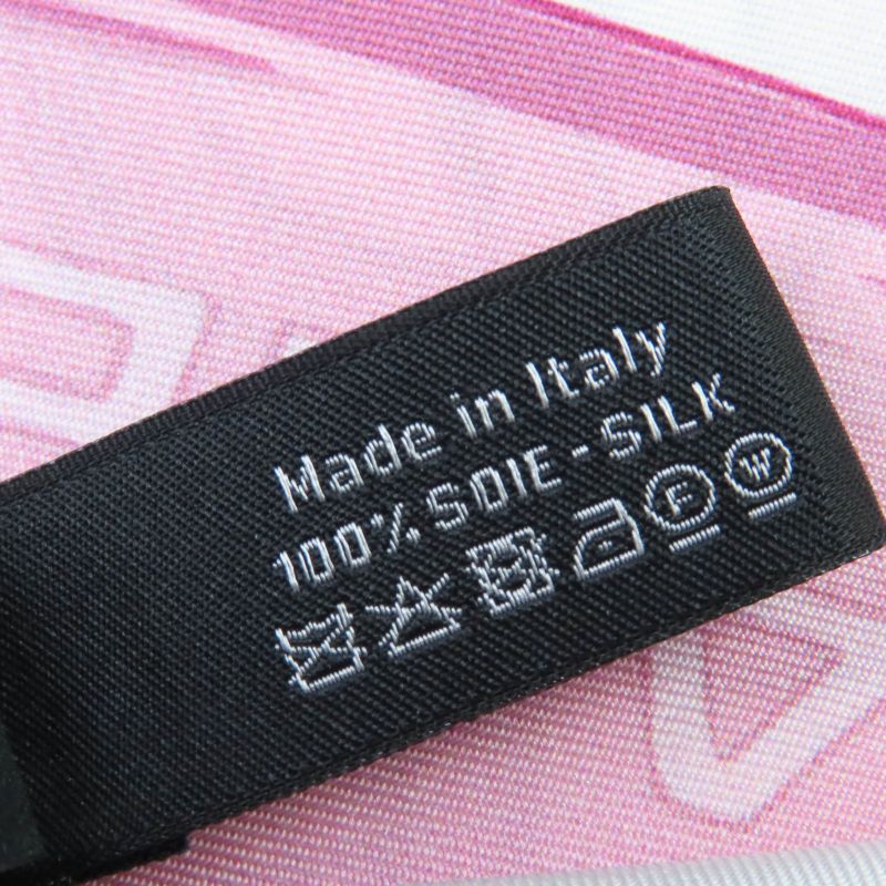 CHANEL 100% Silk Coco Mark Chain Belt Pattern Scarf White Pink With Box Made In