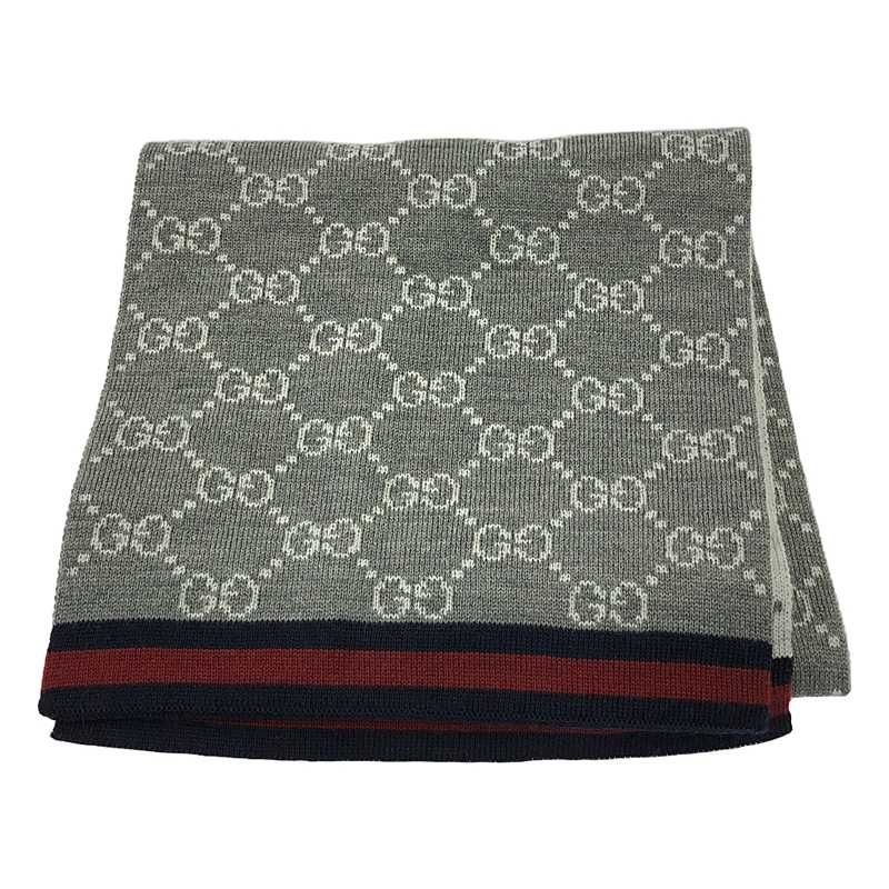 Gucci | GG Pattern Allover Wool Scarf | Red Navy Gray | Women