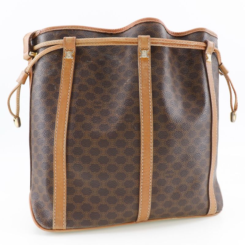 Celine Macadam Drawstring Old Celine PVC Brown Women's Shoulder Bag