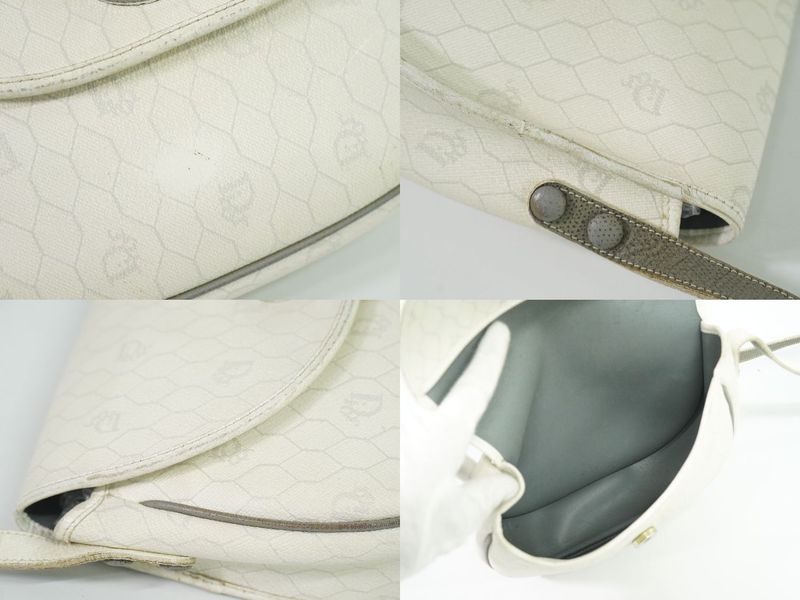 Authentic Christian DIOR Honeycomb Pattern Shoulder Bag Pochette PVC White Bag