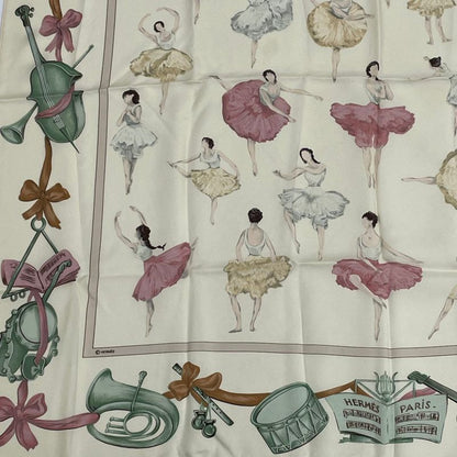Hermes Carre 90 La Dance Ballet Dancer Ballerina Scarf Silk Beige