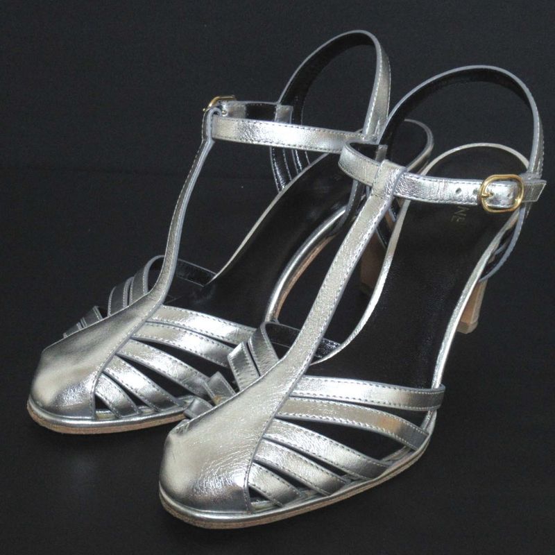 Celine High Heel Ankle Strap Sandals Size 35 Approx 22cm (8.66in) Silver Color