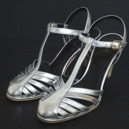 Celine High Heel Ankle Strap Sandals Size 35 Approx 22cm (8.66in) Silver Color