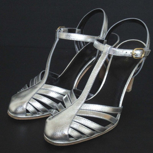 Celine High Heel Ankle Strap Sandals Size 35 Approx 22cm (8.66in) Silver Color