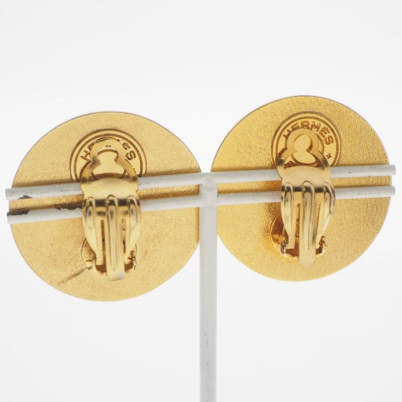 Hermes Medor Gold Plated And Leather Gold Ladies 35g Earrings