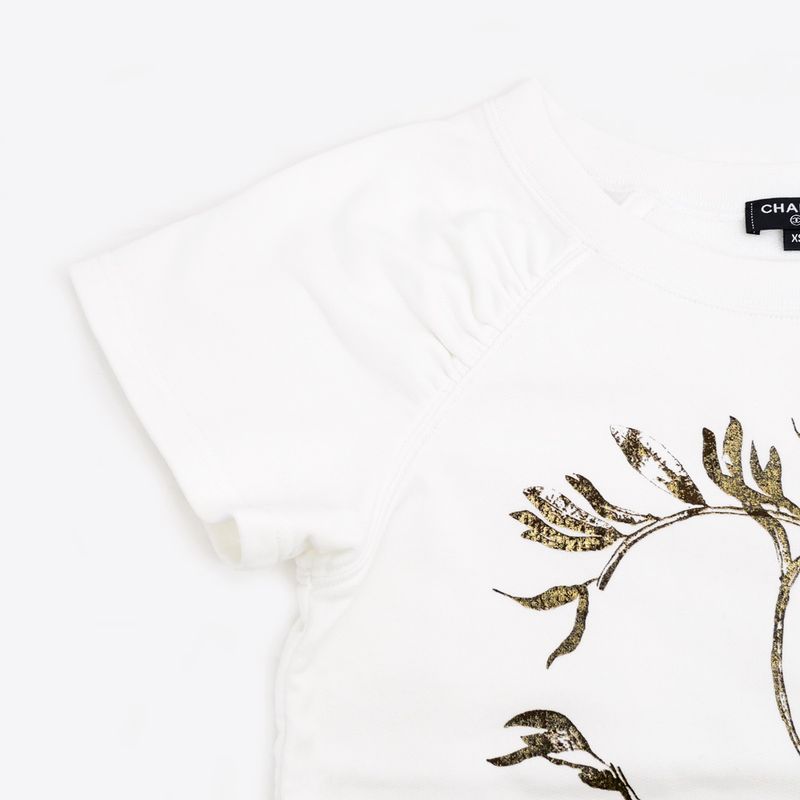 Chanel Short Sleeve Cut And Sew - P57840k0726 Size XS Coco Mark White