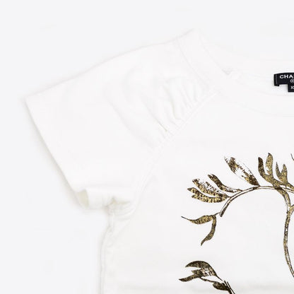 Chanel Short Sleeve Cut And Sew - P57840k0726 Size XS Coco Mark White