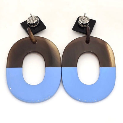 Hermes Earrings Ism Binaural Buffalo Horn Lacquer Brownish/blue Color Silver