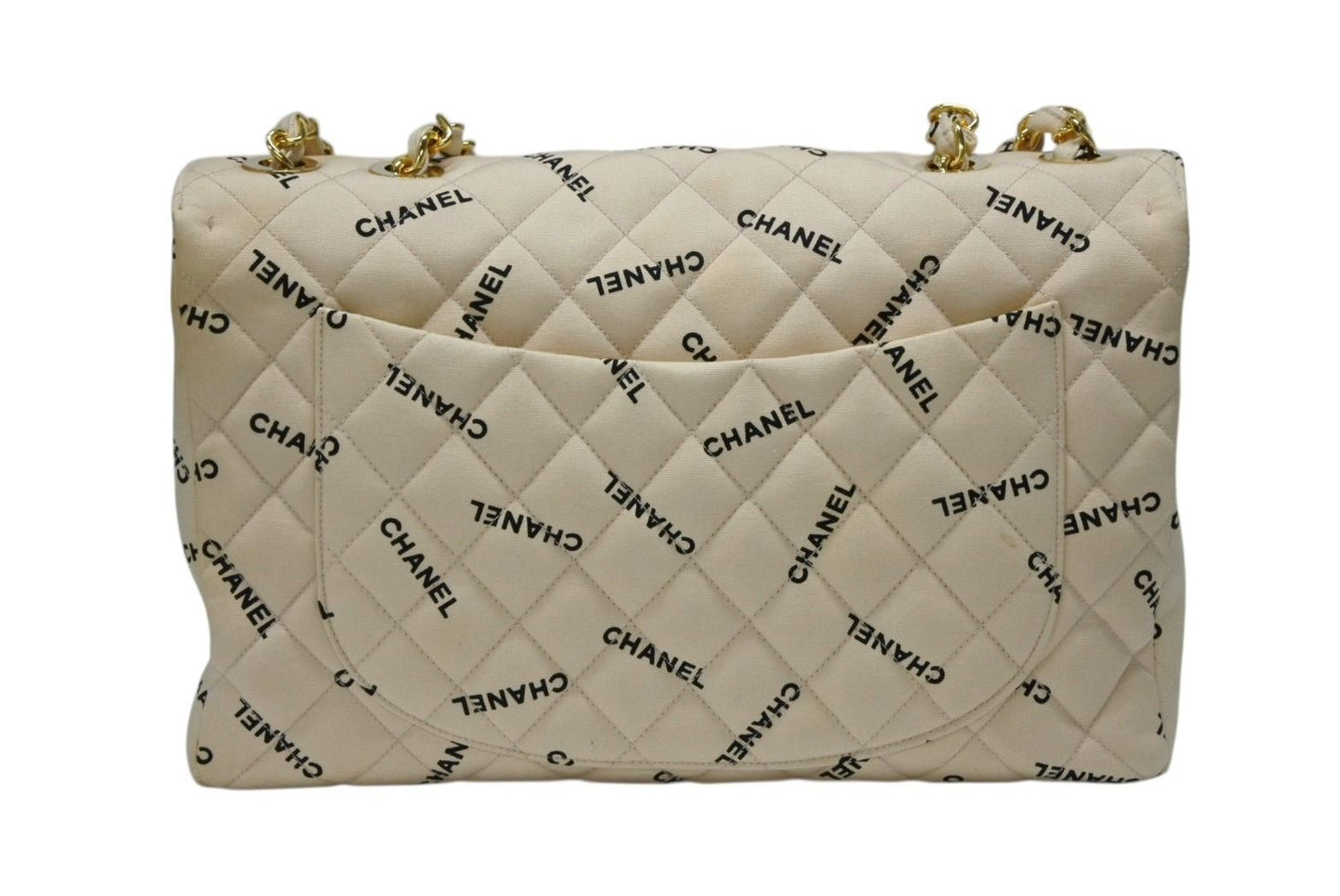 Chanel Maxi Quilted 34 S Flap Chain Shoulder Bag CC Logo Canvas Gold — view 3