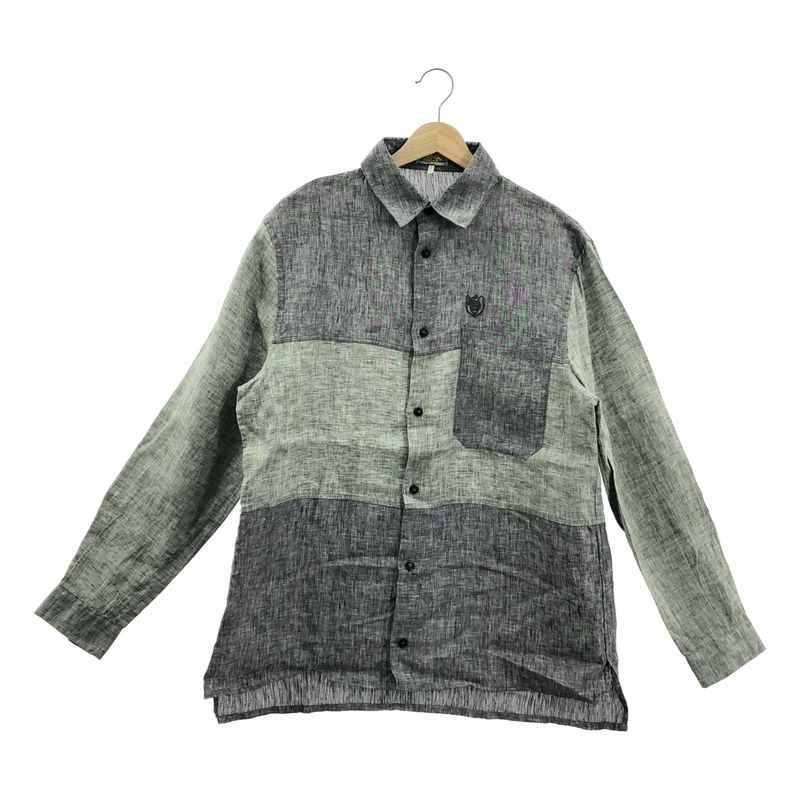 Loewe - Two Tone Linen Long Sleeve Shirt - S - Gray Green - Mens