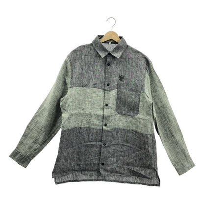 Loewe - Two Tone Linen Long Sleeve Shirt - S - Gray Green - Mens