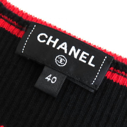 CHANEL P77660 Cotton Cashmere Coco Mark Part Striped Ribbed Tank Top Sleeveless