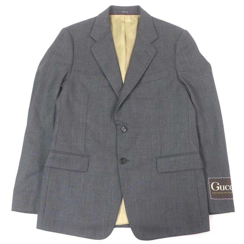 Gucci 625378 100% Wool Logo Patch Single Bleather Tailored Jacket Gray 50 Made