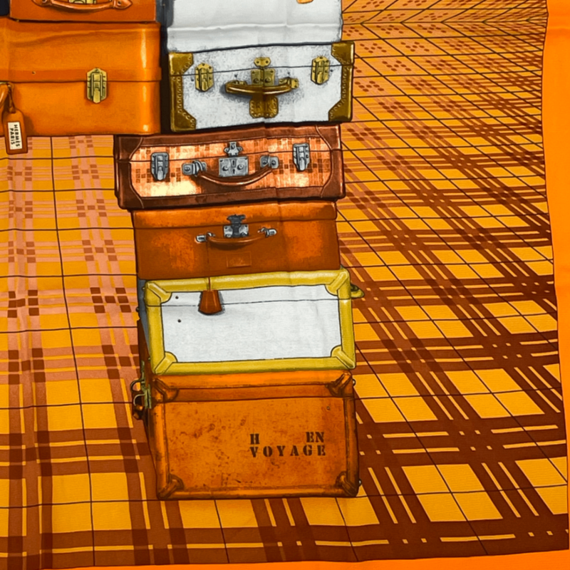 Hermes Silk Scarf H EN Voyage Traveling Hermes Bag Pattern Orange