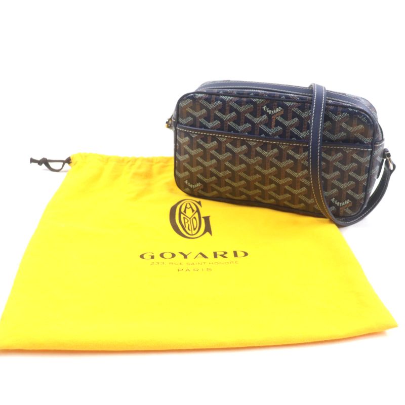 goyard Cupveil PM Canvas Leather Allover Logo Square Shoulder Bag Navy Storage