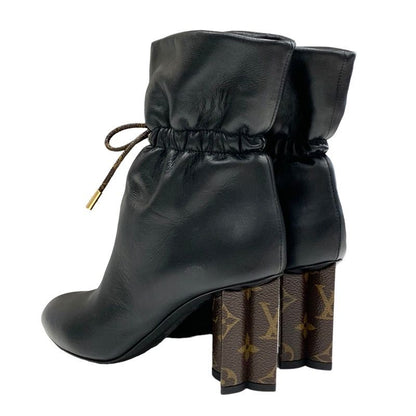 Louis Vuitton Silhouette Line Monogram Short Boots Leather Black Brown Black
