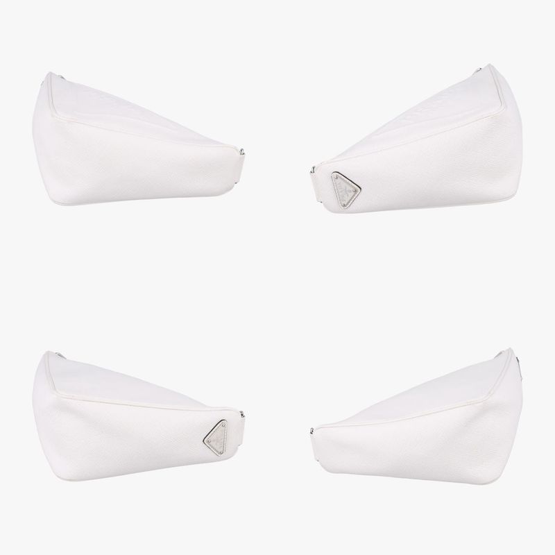 Prada Triangle Logo Plate White Saffiano Leather Handbag Shoulder Bag Tote Purse