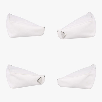 Prada Triangle Logo Plate White Saffiano Leather Handbag Shoulder Bag Tote Purse