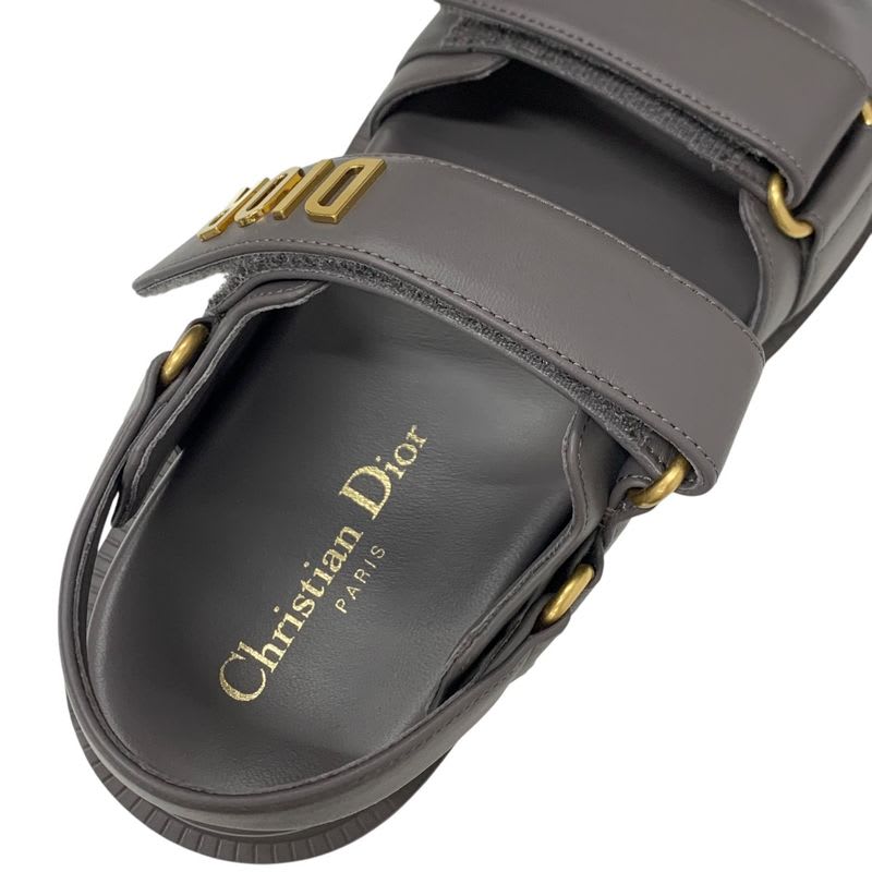 Christian Dioract Sandals Shoes Leather Gray Gold Logo Sports