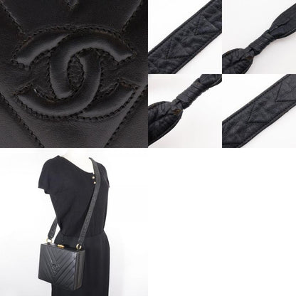 Chanel Chevron Coco Mark V-stitching Vintage Lambskin Black Women Shoulder Bag