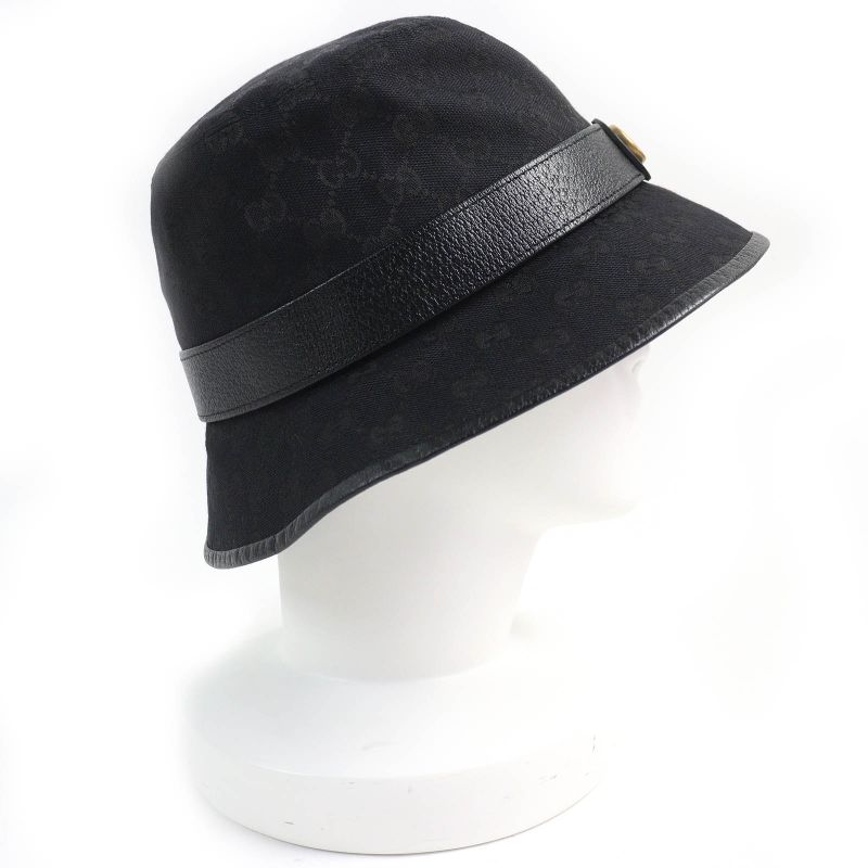 Gucci 576587 Logo Hardware GG Canvas Bucket Hat Black L 59cm (23.23in) Hat