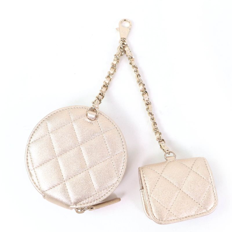 CHANEL Matelasse Leather Coin Case Airpods Pro Case 2024 Ears Gift Gold With