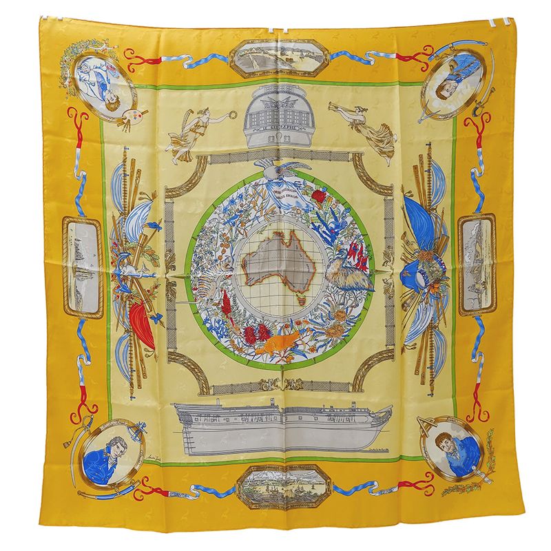Hermes Scarf Women's Brand Carré 90 LE Geographe Geographer Silk Yellow Large
