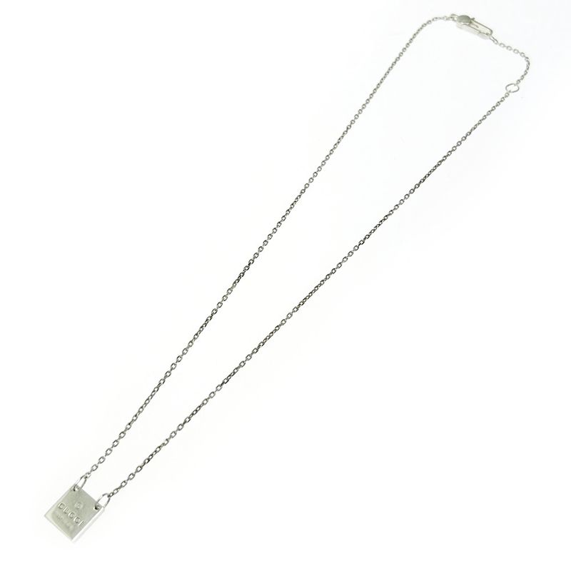 Gucci Silver Logo Square Plate Necklace 5.9g 925 Engraved 353098 Necklace