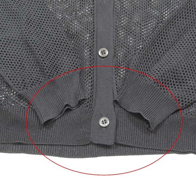 Prada Mesh Cardigan Knit Long Sleeves Crew Neck Woven Cut 38 Black Women Used