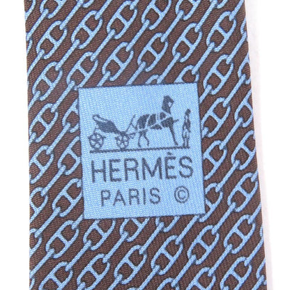 Hermes 5261 SA 100% Silk Chaine Chain All Over Pattern Cravat Wide Tie Marron
