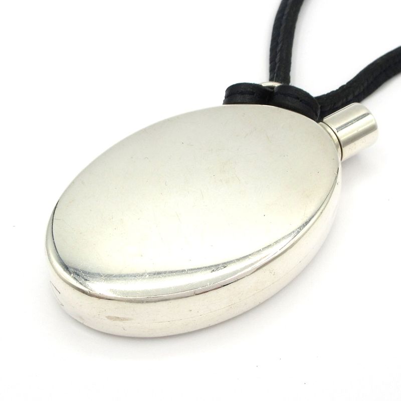 Hermes Necklace - Leather Silver And Black Perfume Bottle