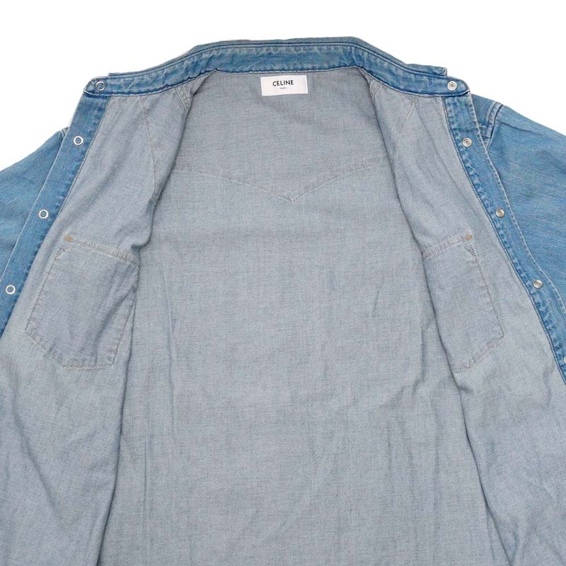 Celine Western Shirt Denim M Size Blue Men's Apparel Clothes