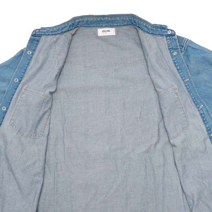 Celine Western Shirt Denim M Size Blue Men's Apparel Clothes
