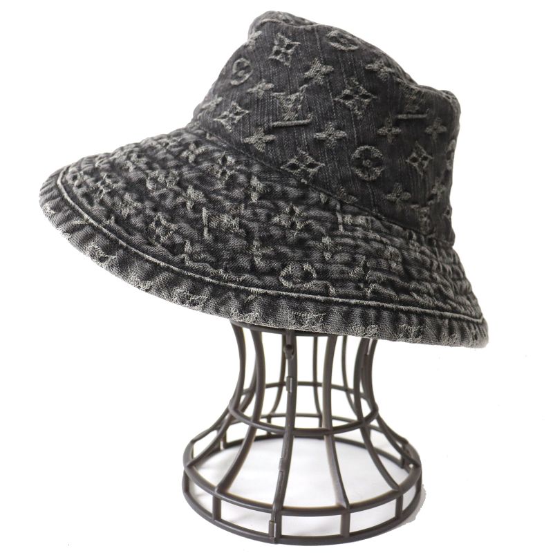 Louis Vuitton 410907 Cotton Monogram Denim Hat Bucket Hat Black S Made In