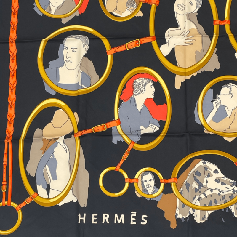 Hermes Carre 90 Scarf Silk LES Parisiens Black And Gold