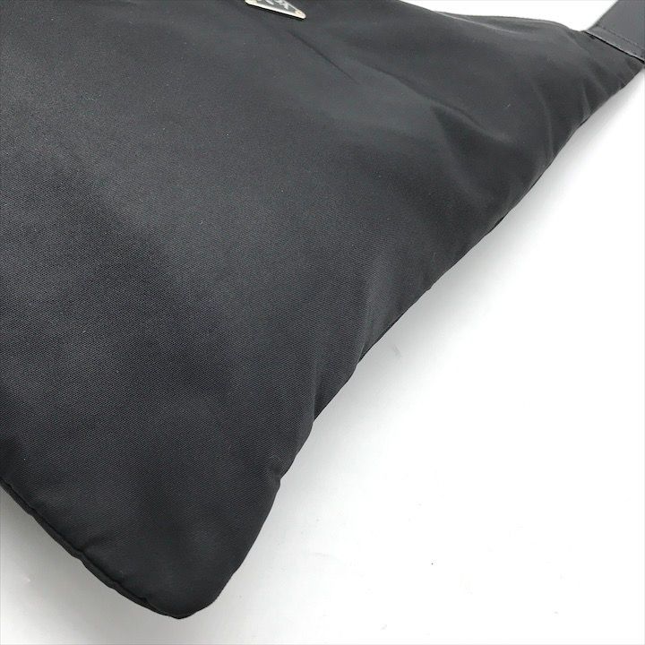 Prada Triangle Logo Nylon Tessuto Leather Shoulder Bag Black
