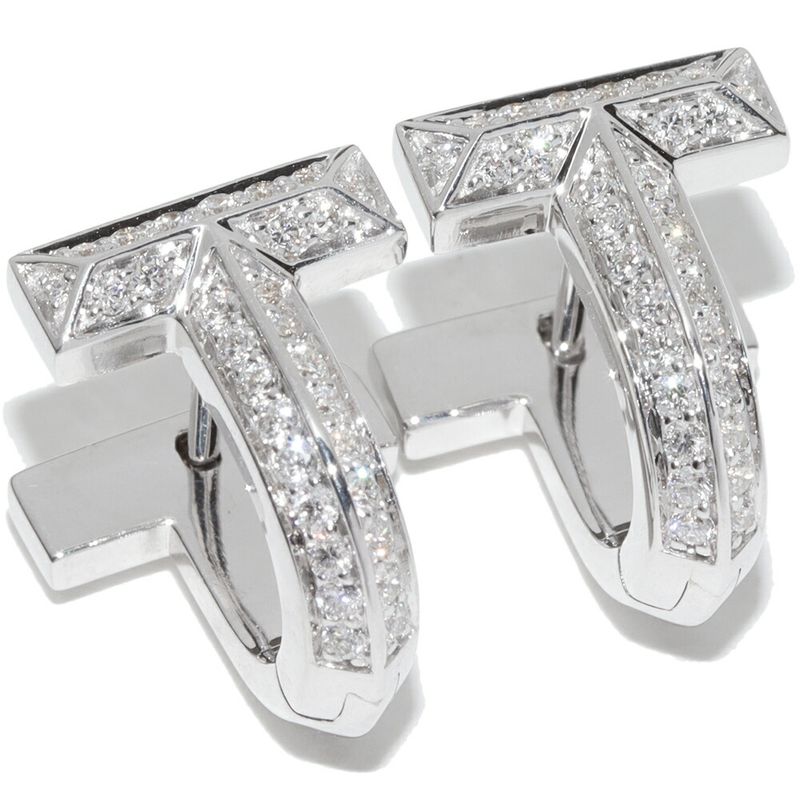 Tiffany & Co Earrings 18K White Gold Diamond 028ct T One Half Pave Hughey