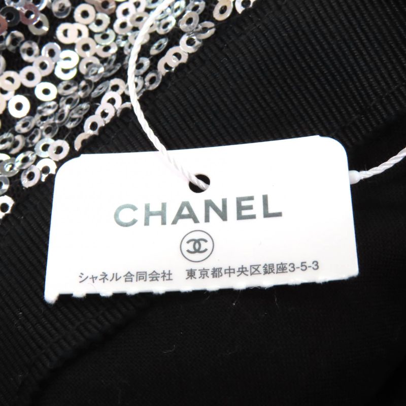CHANEL 24C Sequined Coco Mark Bucket Hat Silver M Ladies