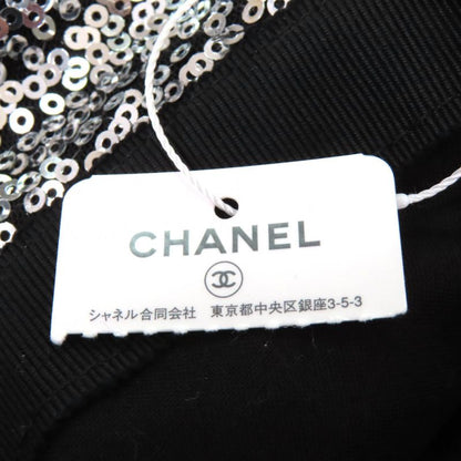CHANEL 24C Sequined Coco Mark Bucket Hat Silver M Ladies