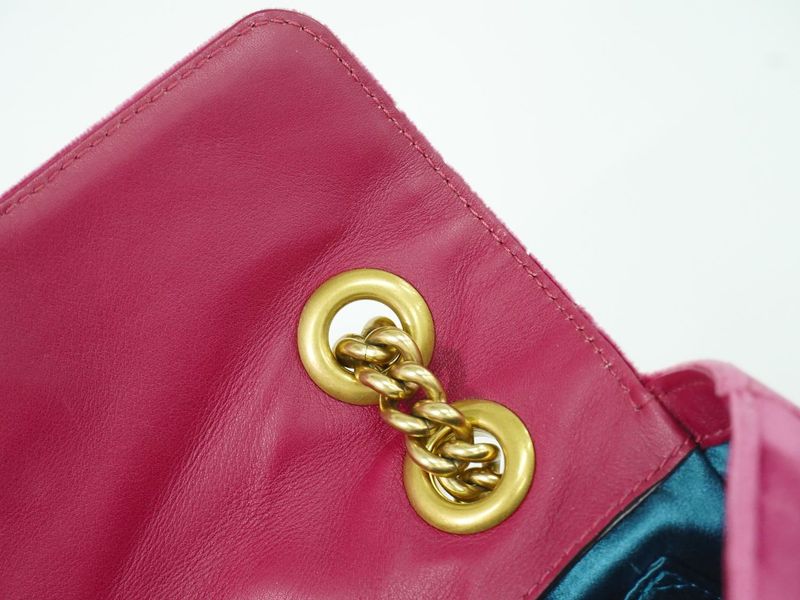 Authentic Gucci GG Marmont Chain Shoulder Bag Pochette Velour Pink 446744 Bag