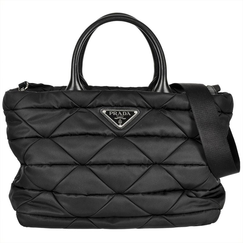 Prada Re Nylon Padded 2way Tote Bag Nylon Nappaleather 1bg436 Black Quilted