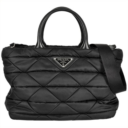 Prada Re Nylon Padded 2way Tote Bag Nylon Nappaleather 1bg436 Black Quilted