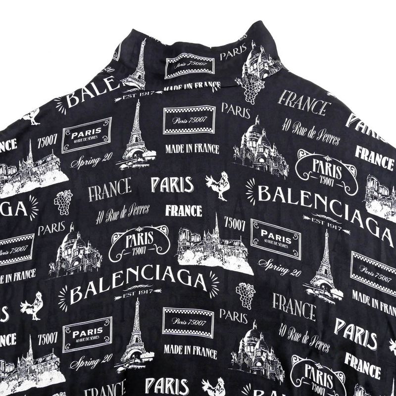 Balenciaga Blouse All Over Pattern 34 Sizes Black White Silk Long
