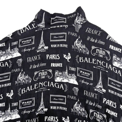 Balenciaga Blouse All Over Pattern 34 Sizes Black White Silk Long