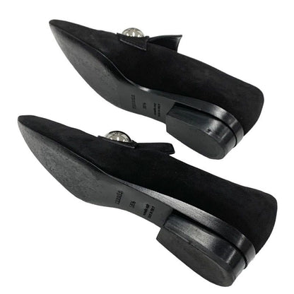 Hermes Loafers Leather Shoes Suede Black Silver Round Studs Flat Shoes