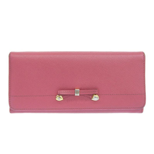 Prada Ribbon 1m1132 Saffiano Peonia Pink Ladies Long Wallet